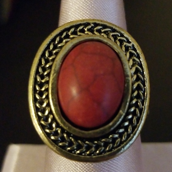 Stretchable Ring with Red Stone - Picture 1 of 2